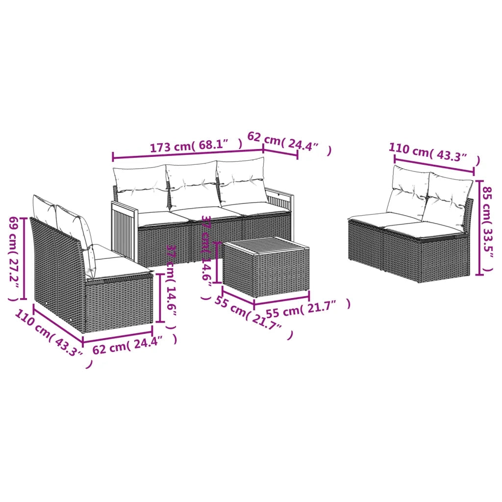 Set Divano da Giardino 8 pz con Cuscini Beige in Polyrattan 3227563