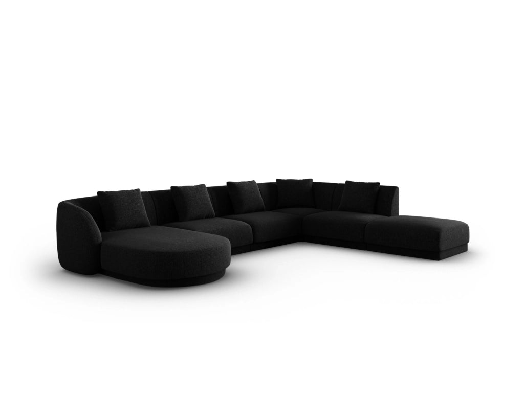 Cosmopolitan Design - Divano panoramico destro "Tulum" 6 posti in ciniglia nero 