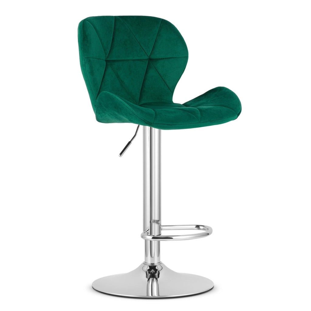 Sgabello da bar West in velluto verde e base cromata