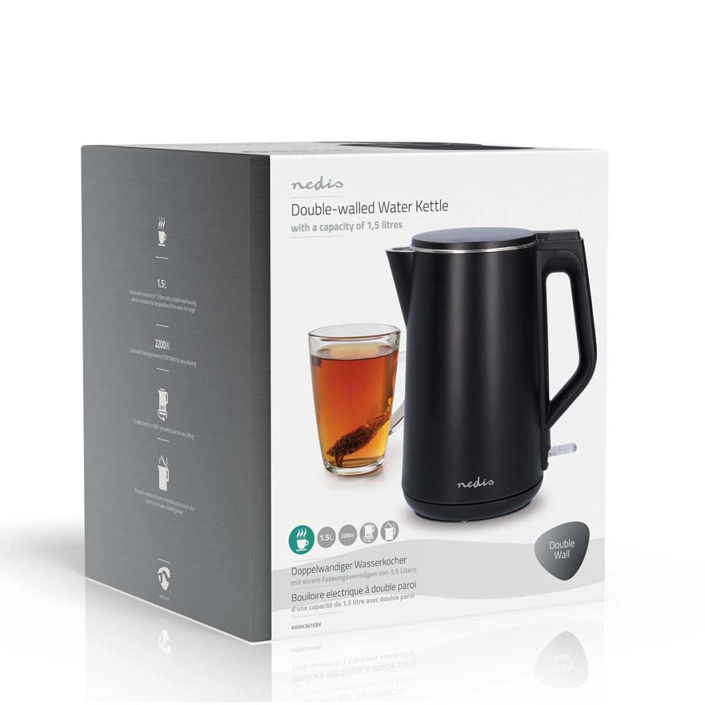 Bollitore elettrico in plastica da 1,5L 2200W rotante con controller Strix Nero Nedis