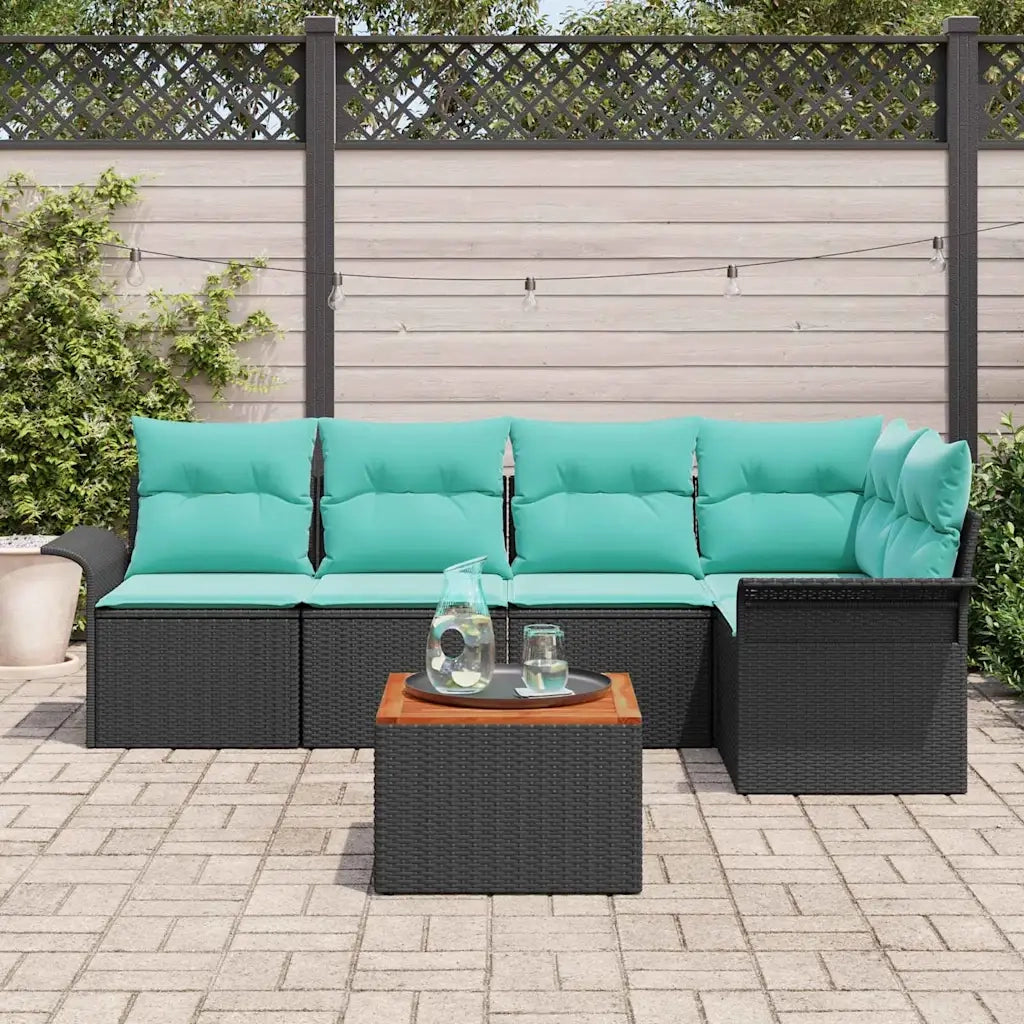 Set Divano da Giardino 6 pcs Nero e Turchese polyrattan 3356002