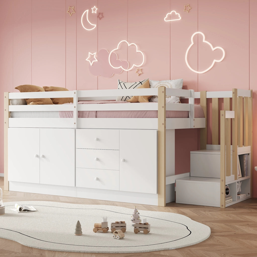 LETTO A CASTELLO con scala e cassetti 90 x 200 cm bianco