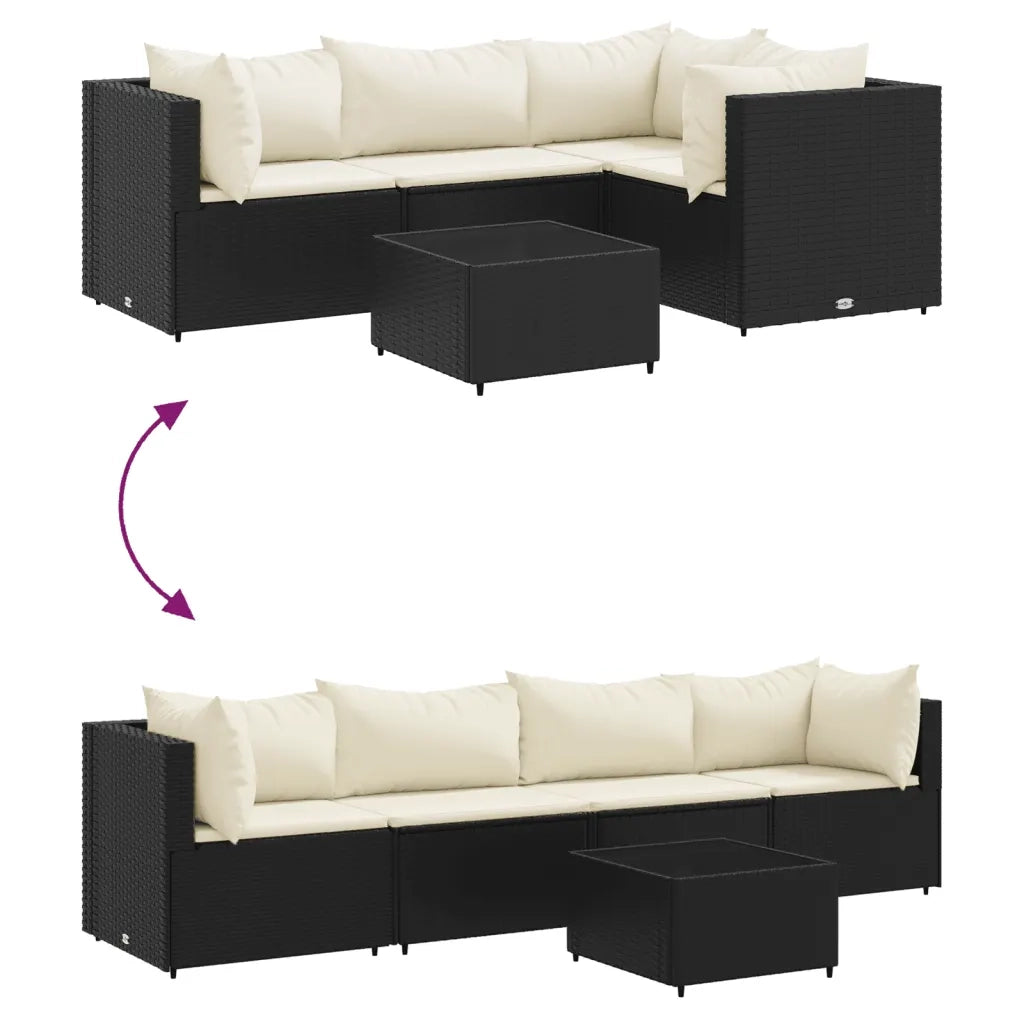 Set Divani da Giardino 5 pz con Cuscini Nero in Polyrattan