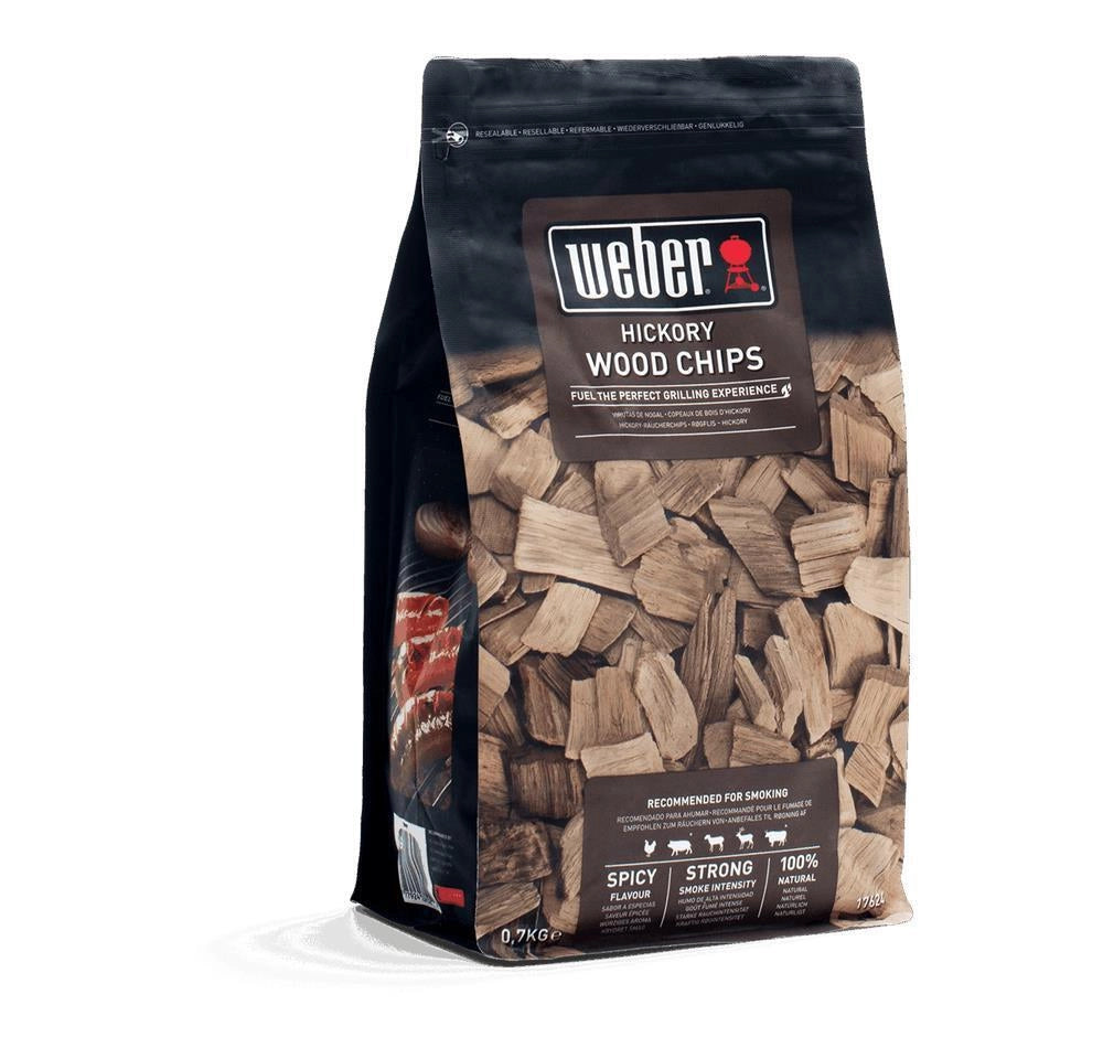 Weber 17624 Chips Legna da Affumicatura Hickory 0.7 Kg per Barbecue a Gas Carbone ed Elettrico