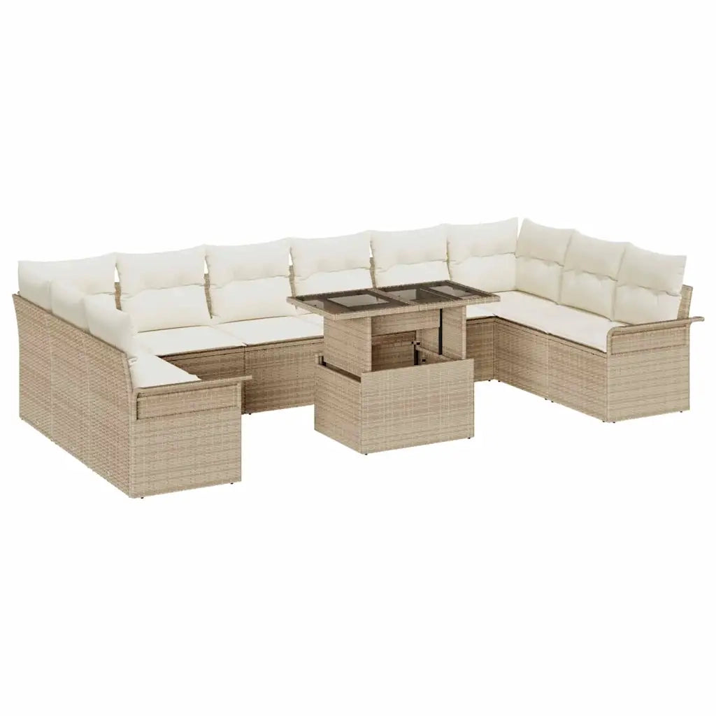 Set Divano da Giardino 11 pcs Beige Rattan in Polipropilene