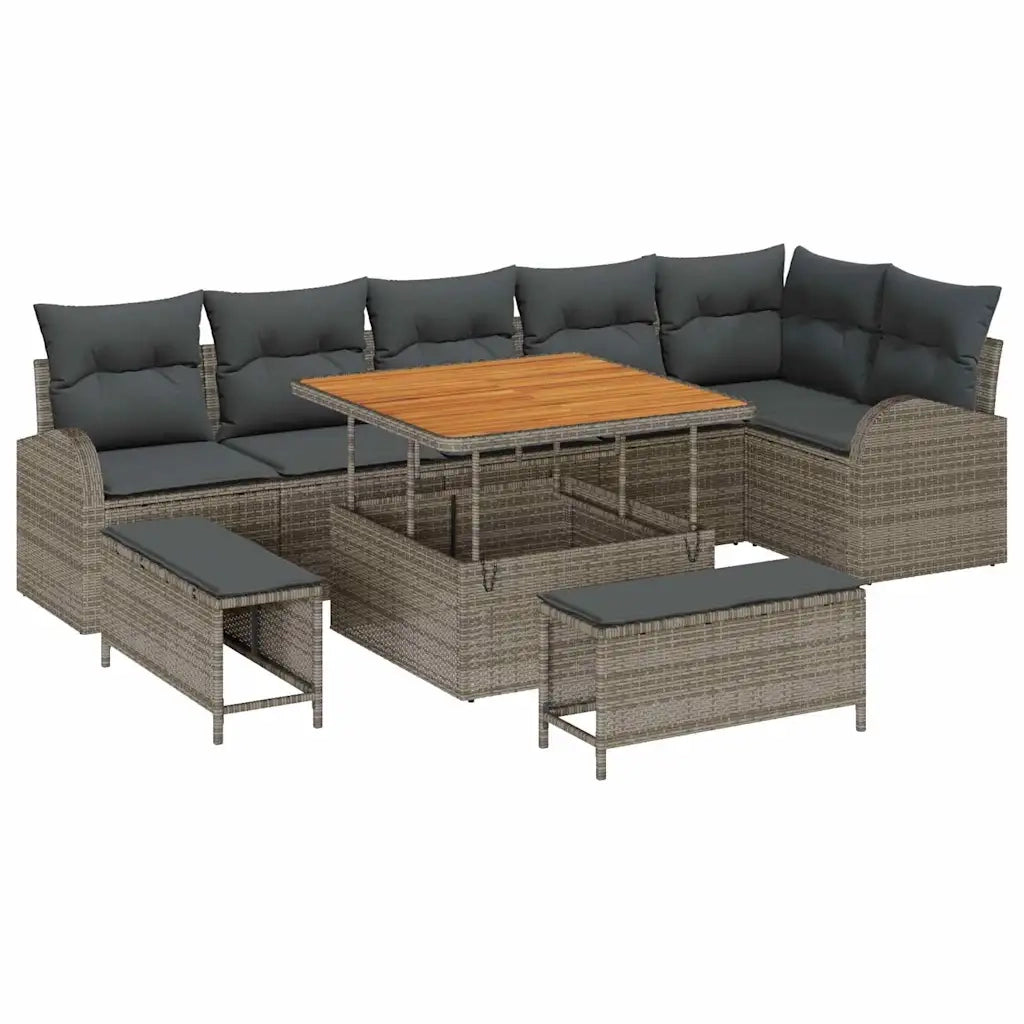 Set Divano da Giardino con cuscino 9 pcs Grigio polyrattan 3362408