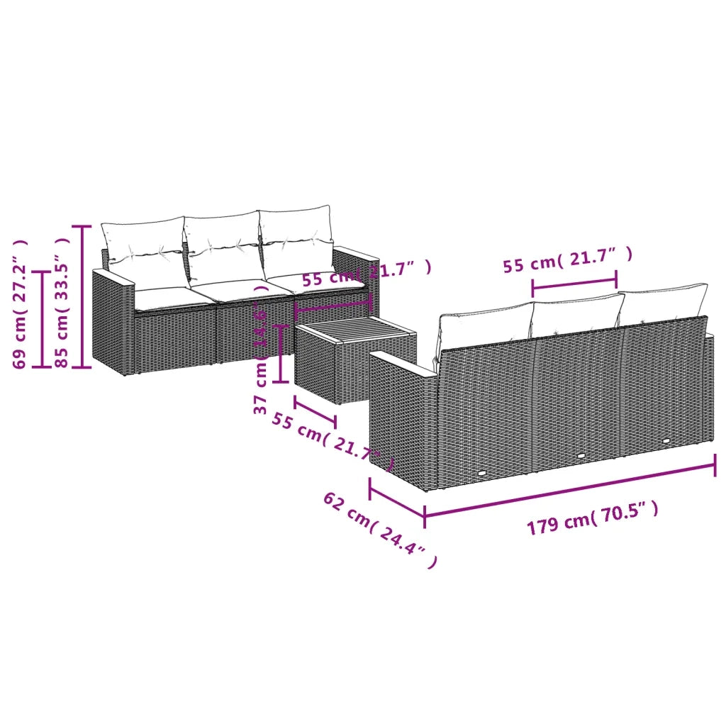 Set Divano da Giardino 7 pz con Cuscini Beige Misto Polyrattan 3225793