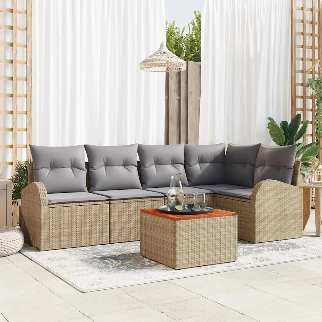 Set Divano da Giardino 6 pcs Beige e Grigio Chiaro polyrattan