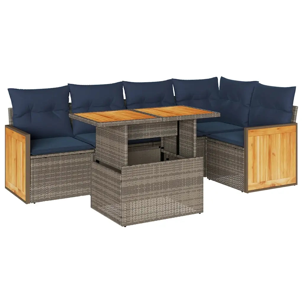 Set Divano da Giardino 6pz con Cuscini Grigio Polyrattan Acacia 3327715