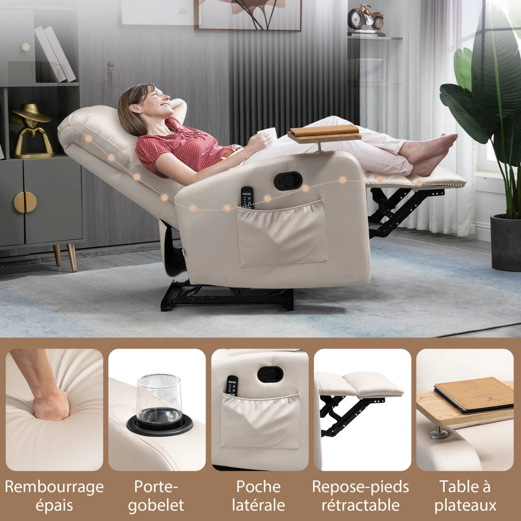 Poltrona relax e massaggio reclinabile con braccioli ¨C Minimal ¨C Tessuto microfibra beige
