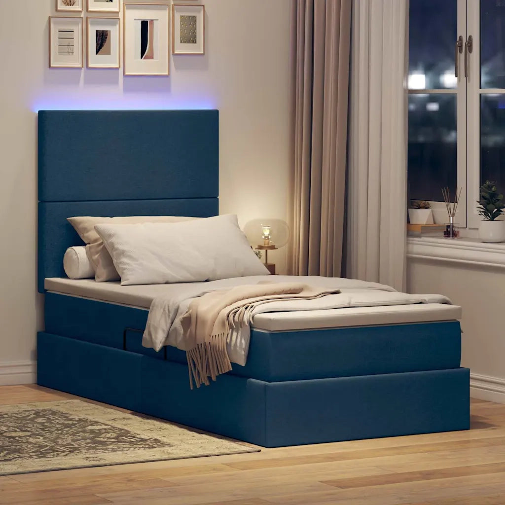 Letto con contenitore e LED con led Blu 90 x 190 cm Poliestere 3372326
