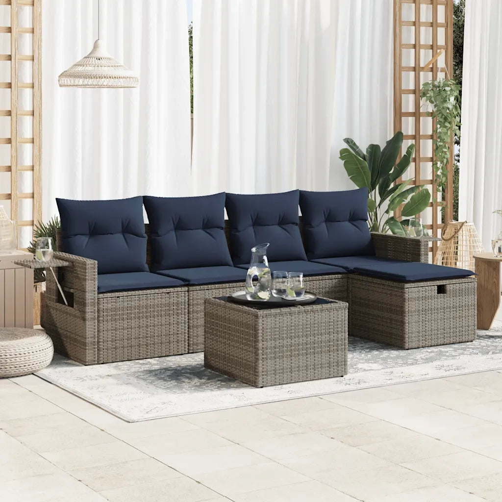Set Divano da Giardino 6 pz con Cuscini Grigio in Polyrattan 3325477