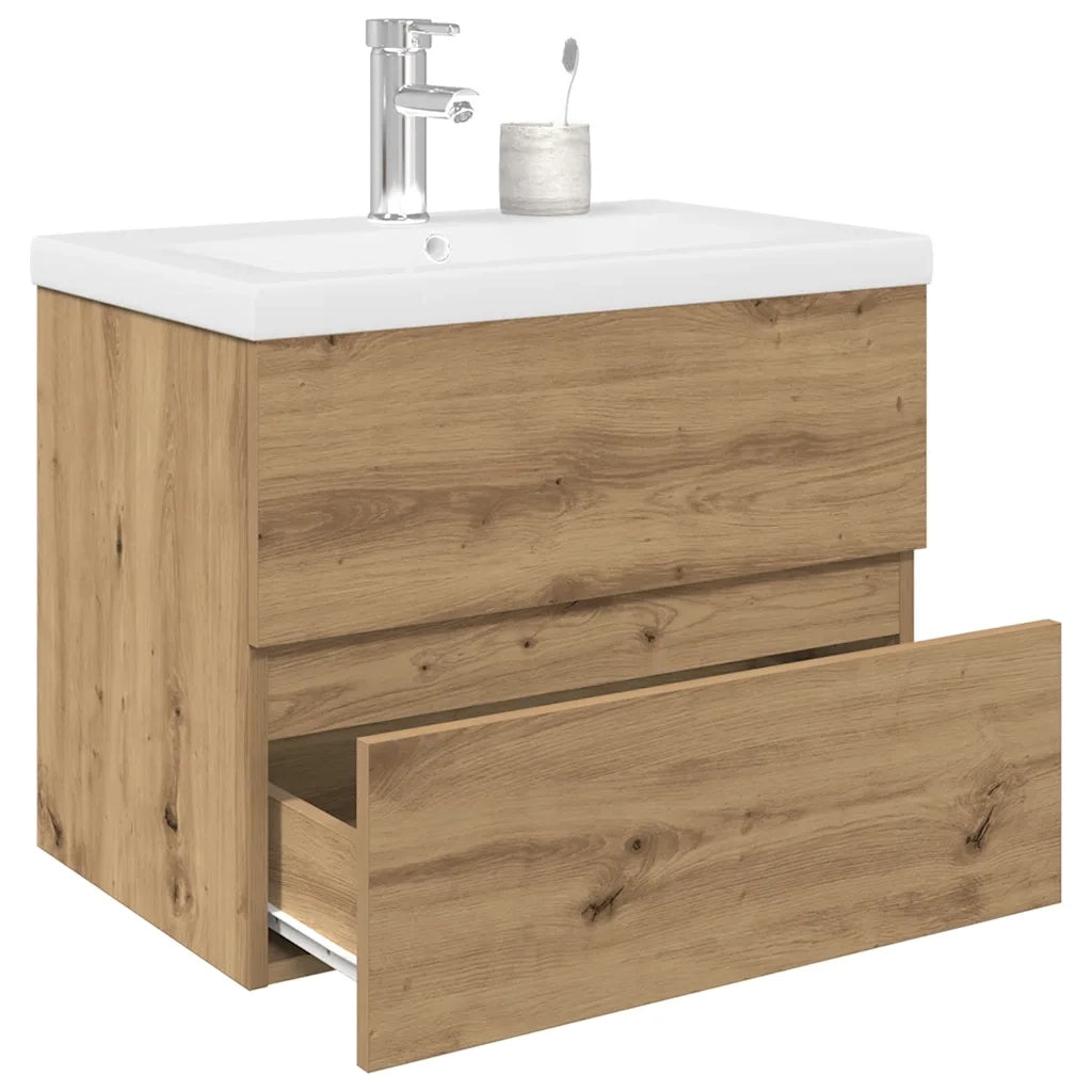 Mobile Bagno con Lavabo Integrato&Rubinetto Rovere Artigianale 3328932