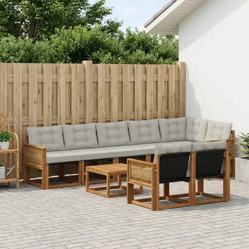 Set di divani da esterno 9 pcs Naturale e Grigio Chiaro 3382051