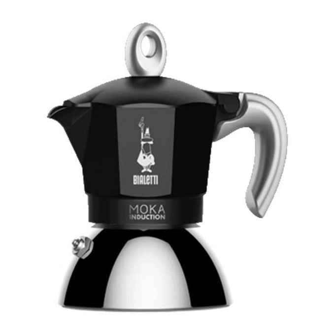 Bialetti 6932 Moka Induction Caffettiera Moka 2 Tazze 100 ml Caldaia Bi-Layer Compatibile Induzione colore Nero