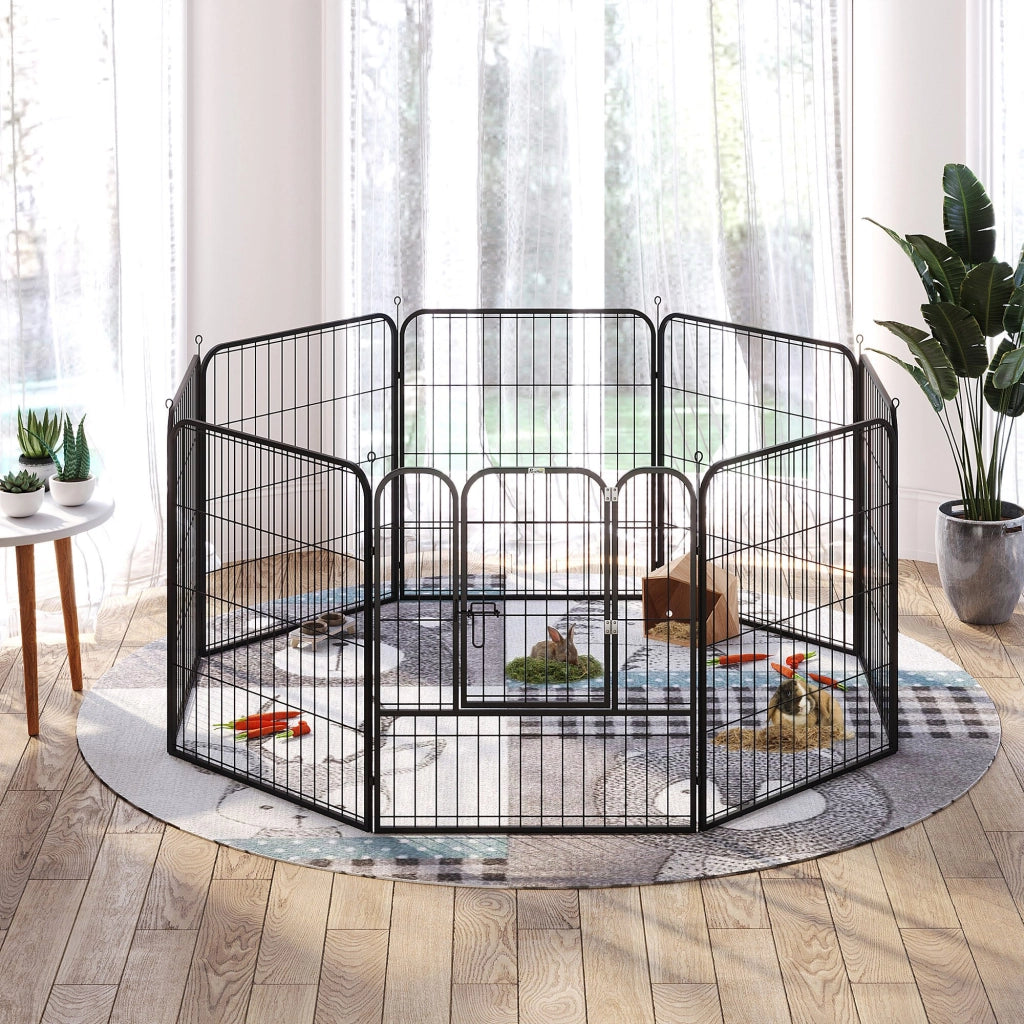 Recinto per Cani 8 Pannelli con Porta ¨C Minimal ¨C Nero 80x80 cm
