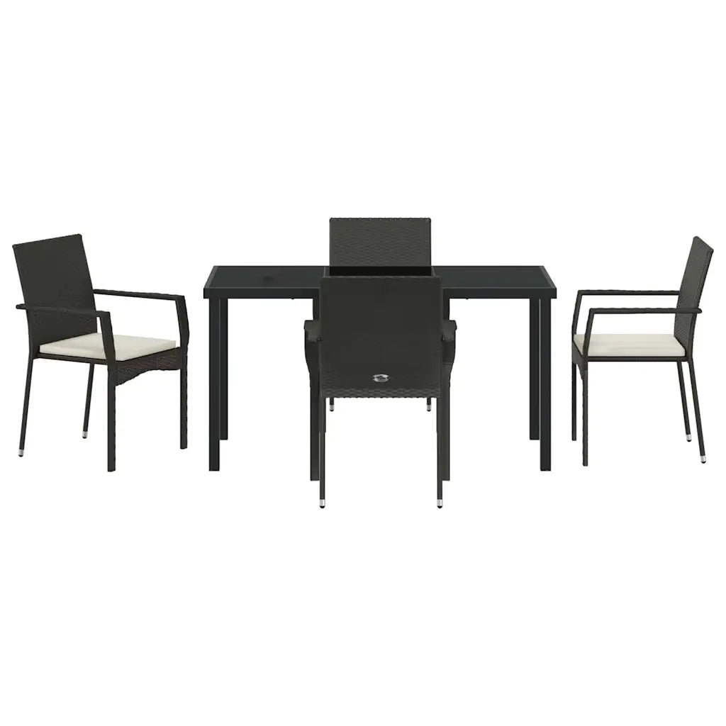 Set da Pranzo per Giardino con cuscino 5 pcs Nero polyrattan 3380080