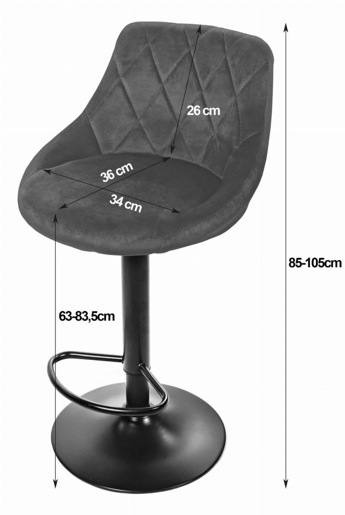 Sgabello girevole Valora DAKA in velluto grigio con base nera