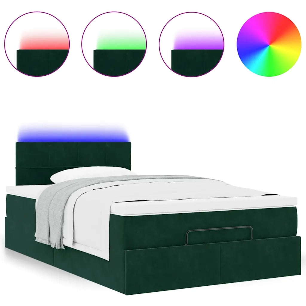 Pouf Letto con Materasso e LED Verde Scuro 120x190cm in Velluto