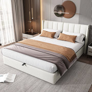 LETTO imbottito 140x190 cm PU bianco con rete a doghe, USB, LED