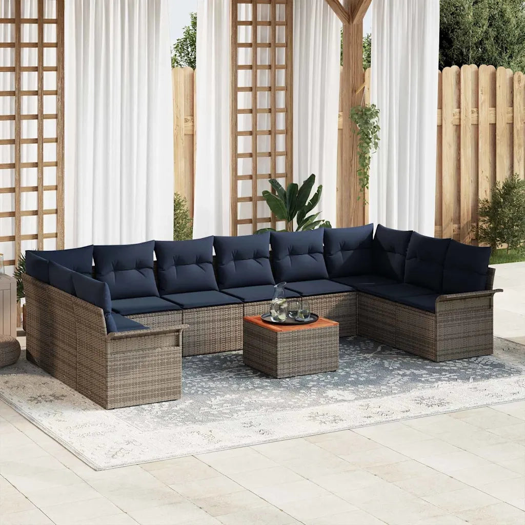 Set Divano da Giardino 11 pcs Grigio e Blu Navy polyrattan 3356050
