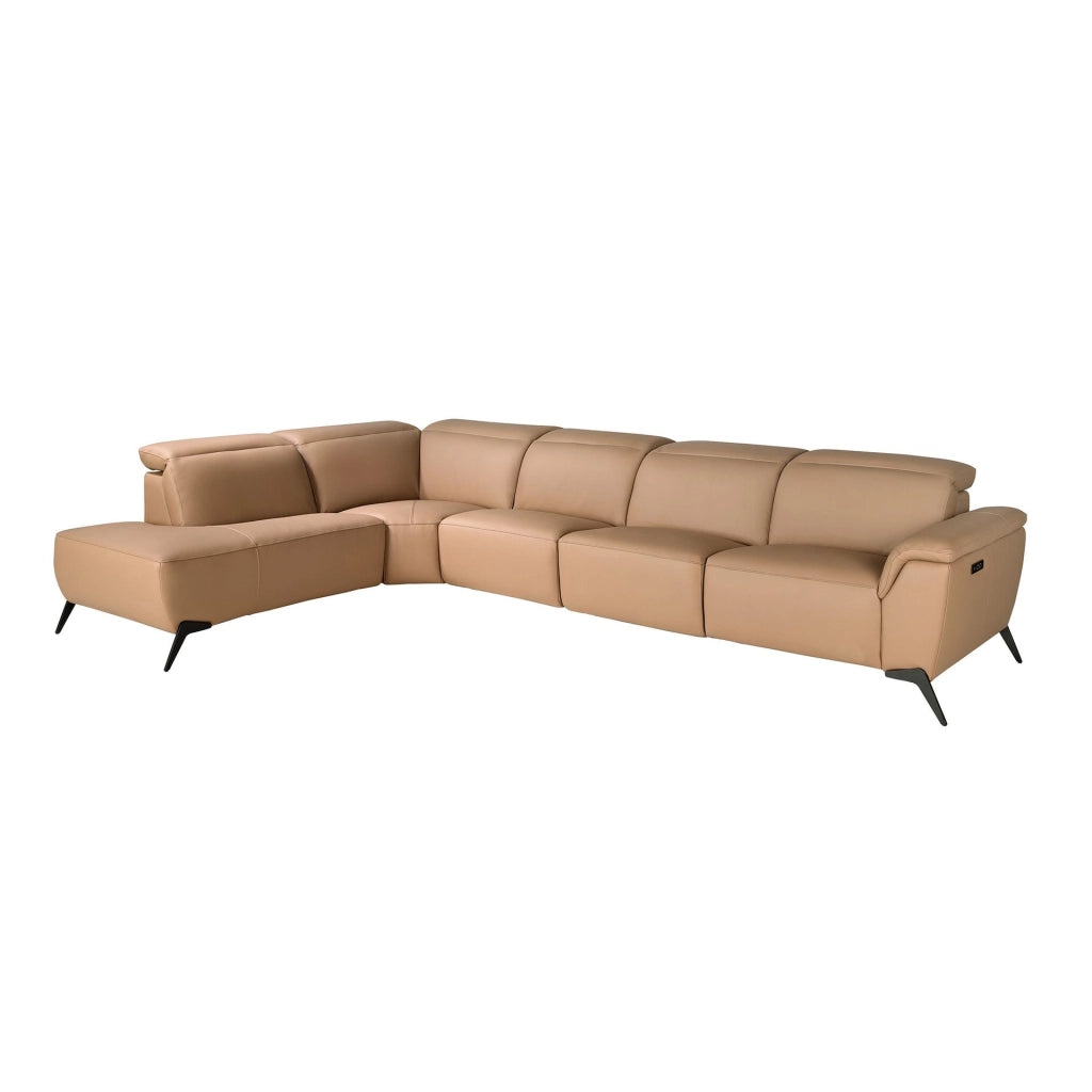 Divano chaise longue relax modulare sinistro in pelle marrone