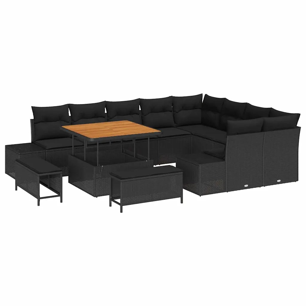 Set Divano da Giardino con cuscino 12 pcs Nero polyrattan 3362814