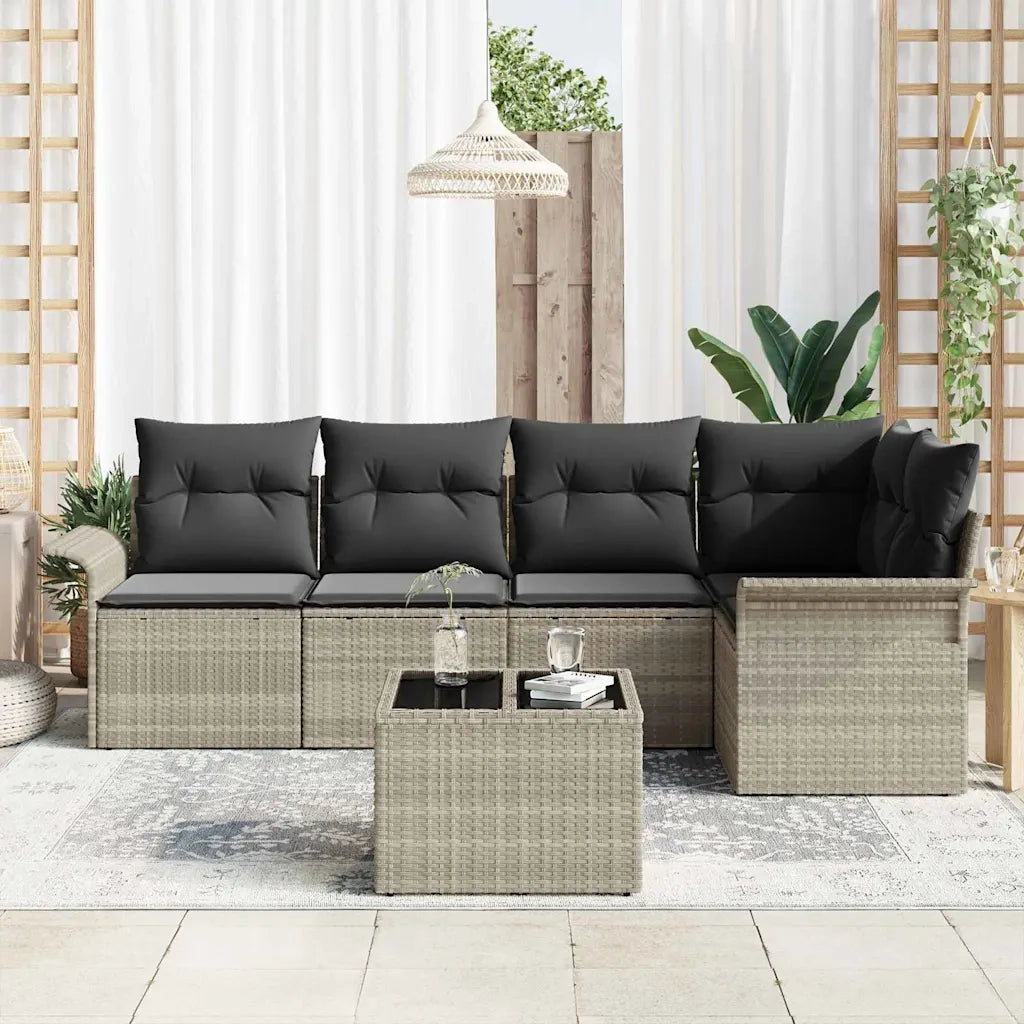 Set Divano da Giardino con cuscino 6 pcs Grigio polyrattan