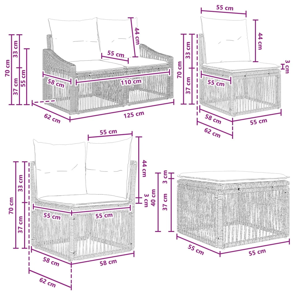 Set Divano da Giardino 8 pz Nero polyrattan 3436096