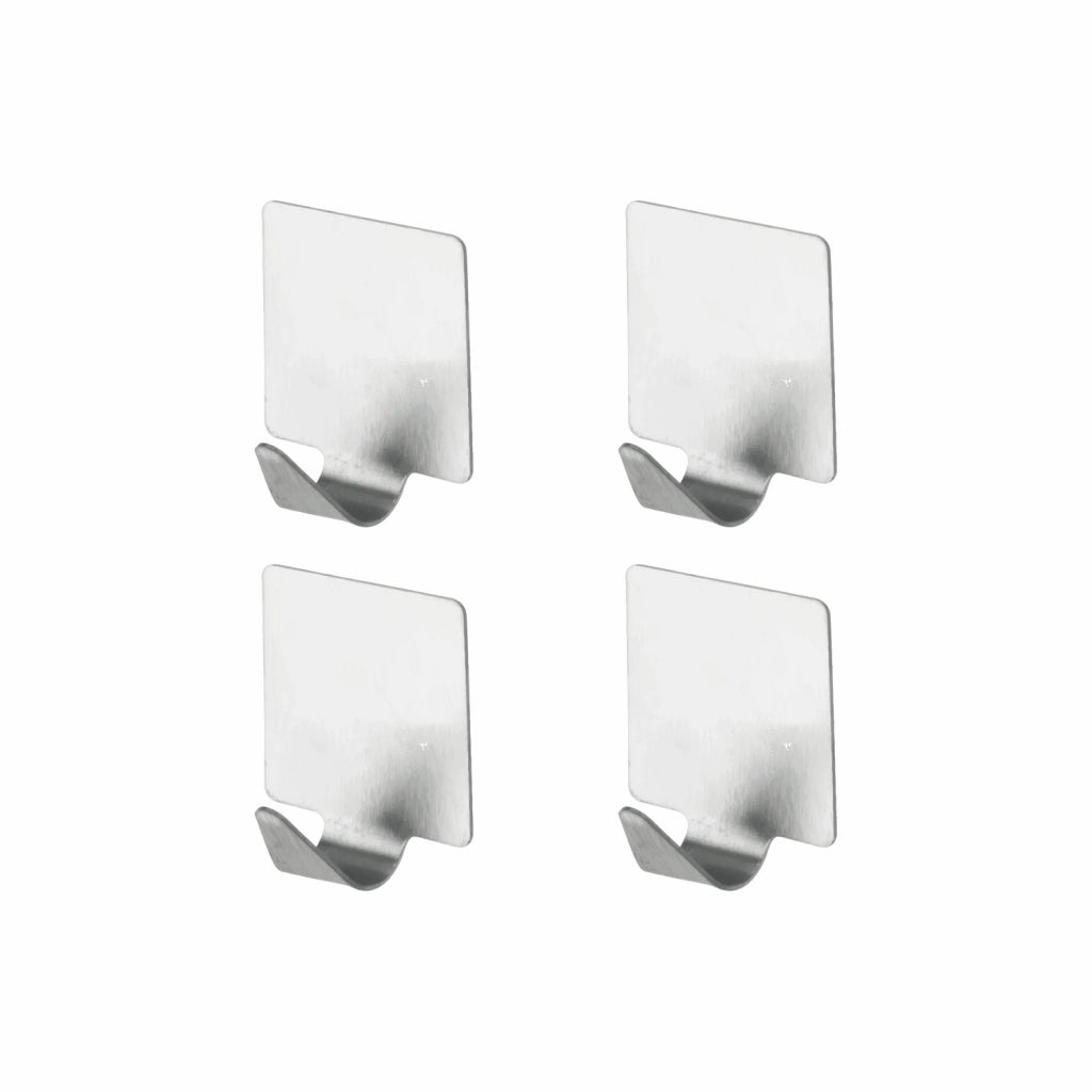 Set 4 appendini quadrati adesivi in acciaio satinato | Smart