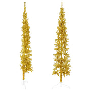 Albero Natale Artificiale Sottile a Met¨¤-Albero Natalizio con Supporto Oro 210cm