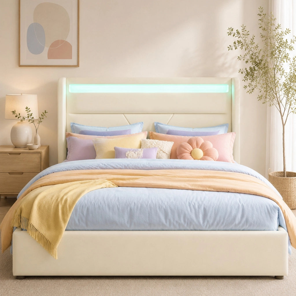 LETTO Contenitore 140x200 cm PU bianco con LED