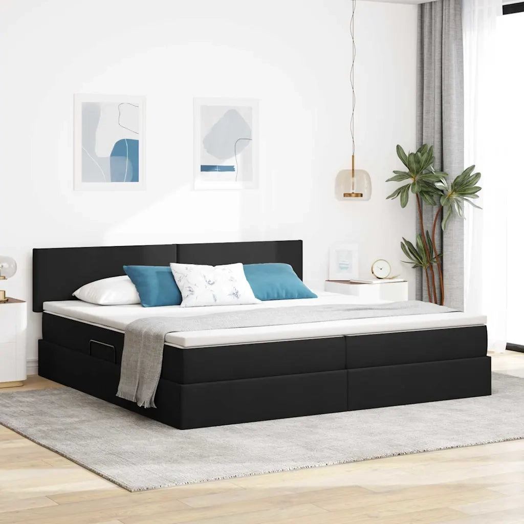 Letto con contenitore e materasso Nero 200 x 200 cm 3370469