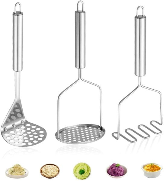Stampatore per Patate 3 Pezzi - Acciaio Inossidabile - Stampatore per Verdure - Utensili da Cucina - Per Purè di Patate/Avocado - 24 x 10 cm