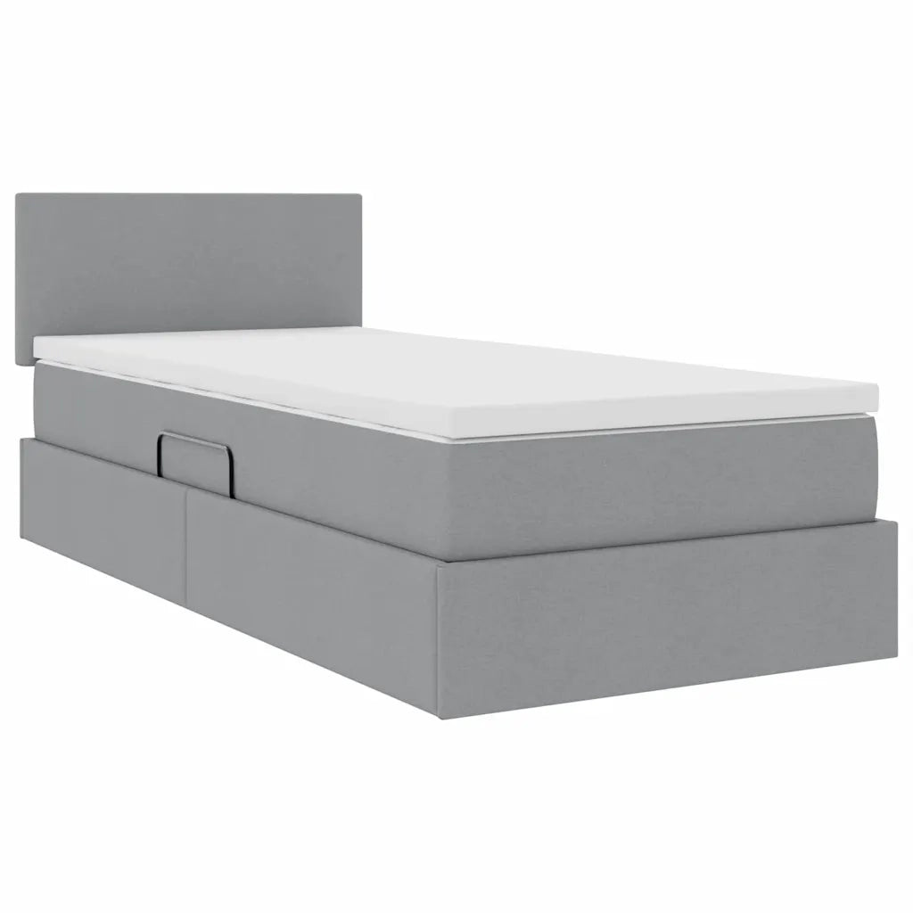 Letto con contenitore e LED Grigio chiaro 90 x 200 cm Tessuto