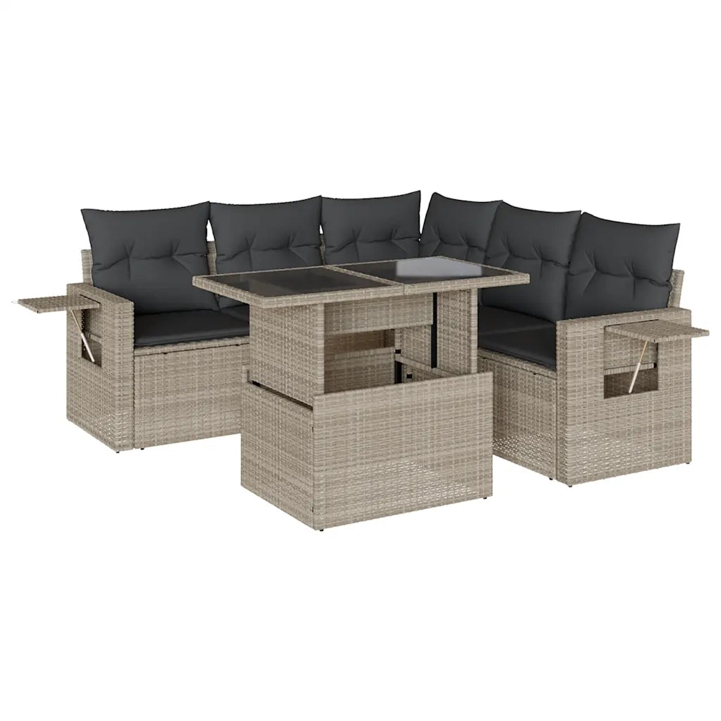 Set Divano da Giardino 6pz con Cuscini Grigio Chiaro Polyrattan 3267902
