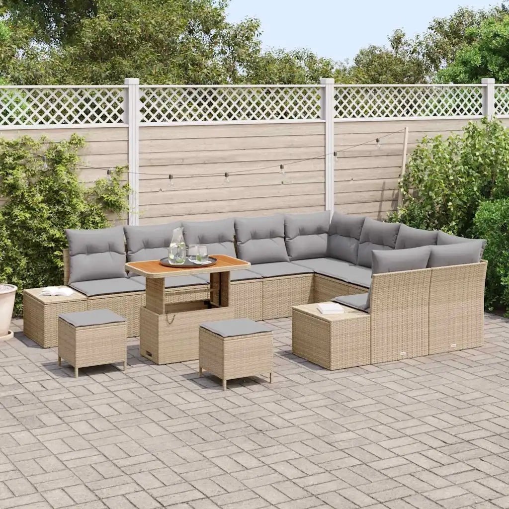 Set Divano da Giardino con cuscino 12 pcs Beige Poly Rattan 3364777