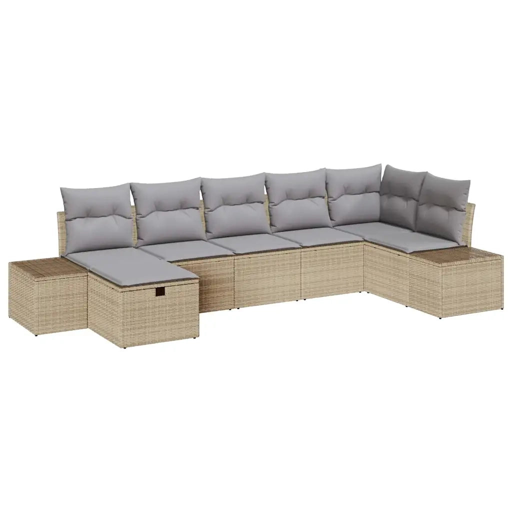 Set Divano da Giardino con cuscino 7 pcs Beige polyrattan