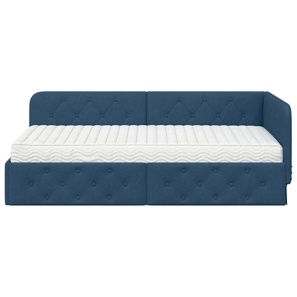 Cornice del letto ad angolo Blu 90 x 190 cm Tessuto