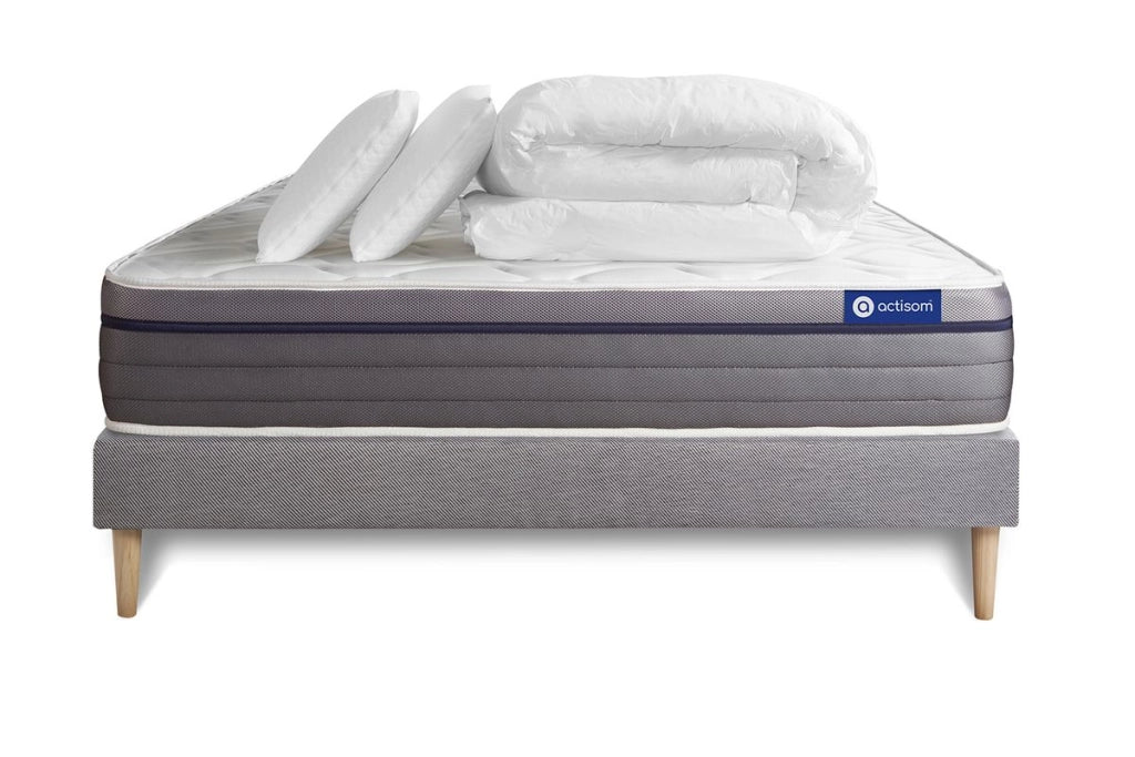 Pacchetto letto completo - Materasso 160x200cm + Box spring con doghe (kit) + 2 cuscini + Piumino - Actilatex Zen