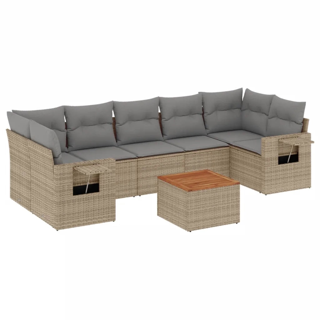 Set Divano da Giardino 8 pz con Cuscini Beige Misto Polyrattan