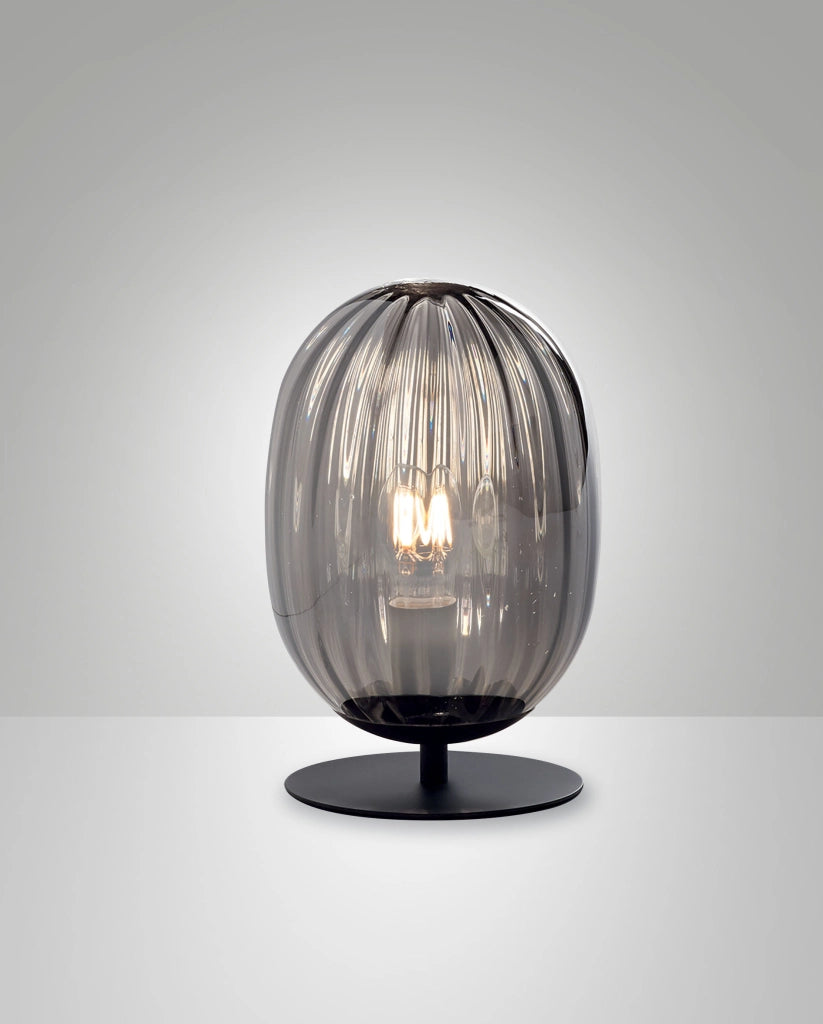 Infinity Lampada da Tavolo Fumé in Metallo e Vetro Soffiato, Design Elegante con Attacco E27, Struttura Resistente 280mm x 180mm, Classe 2