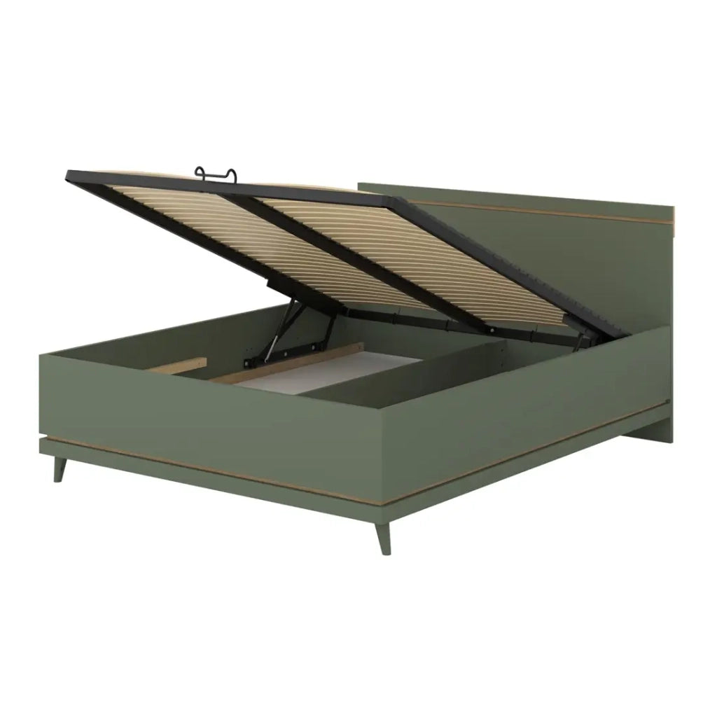 Letto contenitore NOKI – 160x200 cm verde e legno – Stile scandinavo