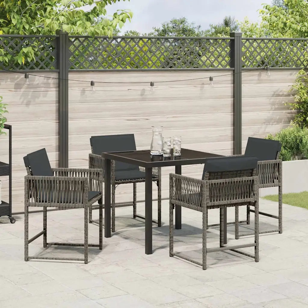 Set da Pranzo per Giardino 5 pcs Grigio polyrattan