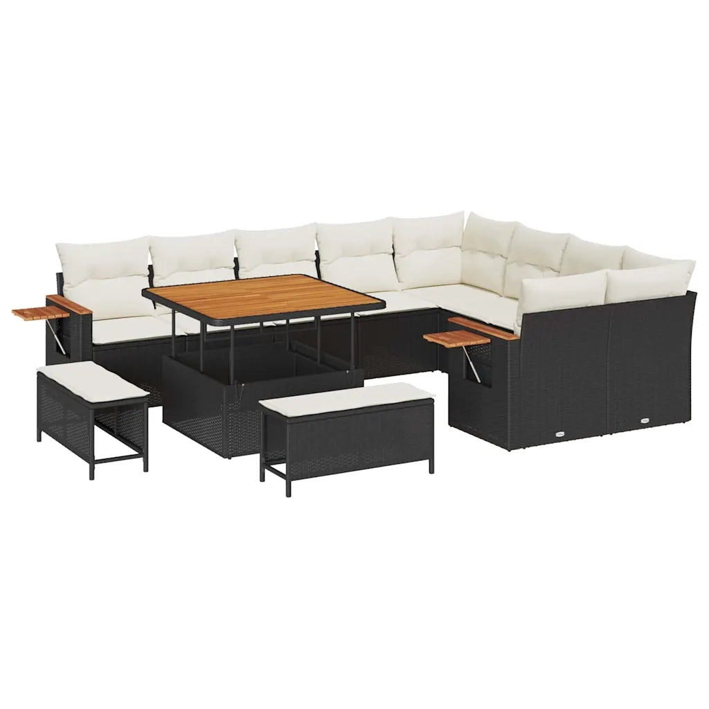 Set Divano da Giardino con cuscino 12 pcs Nero e Crema