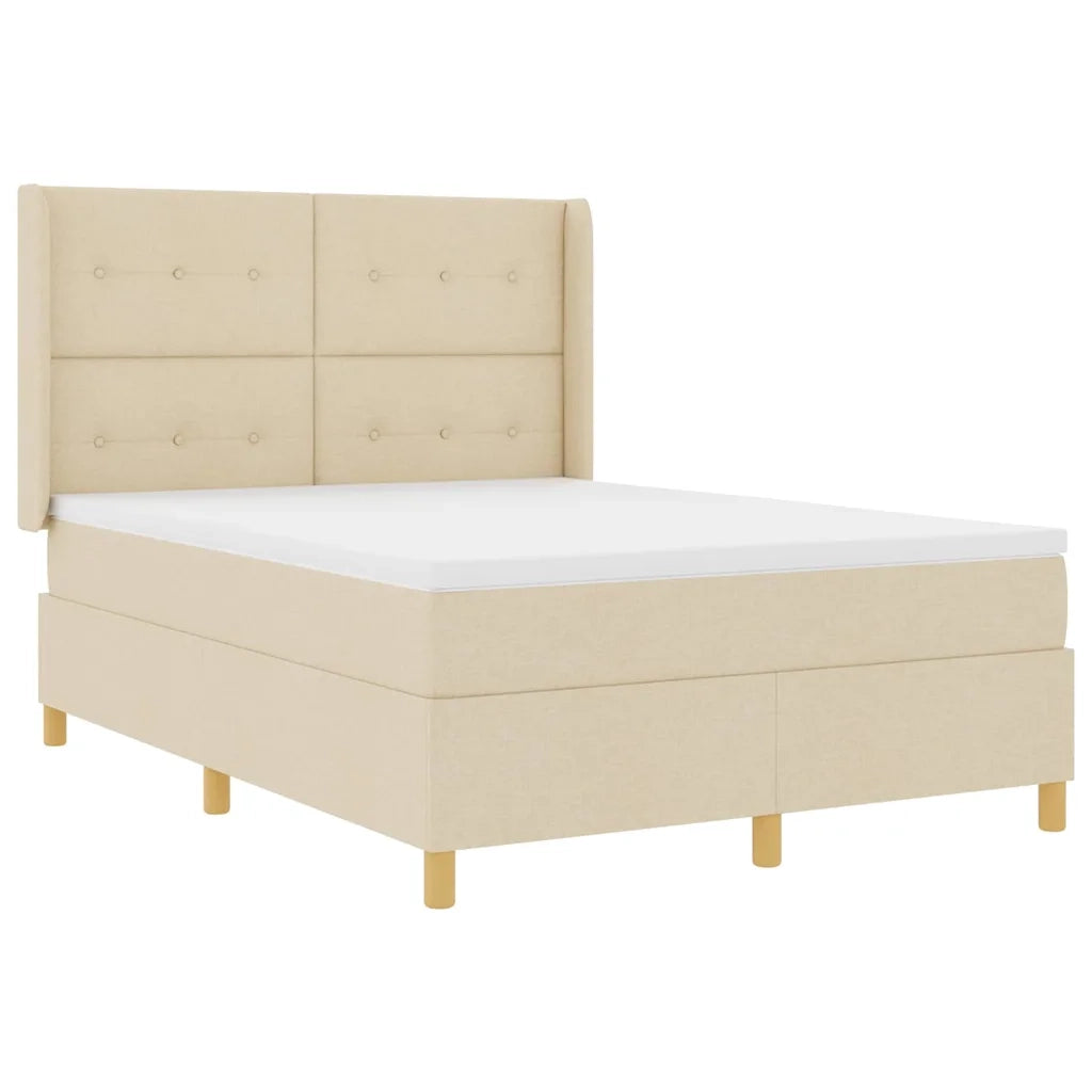 Letto a molle con materasso Crema 140 x 190 cm Tessuto