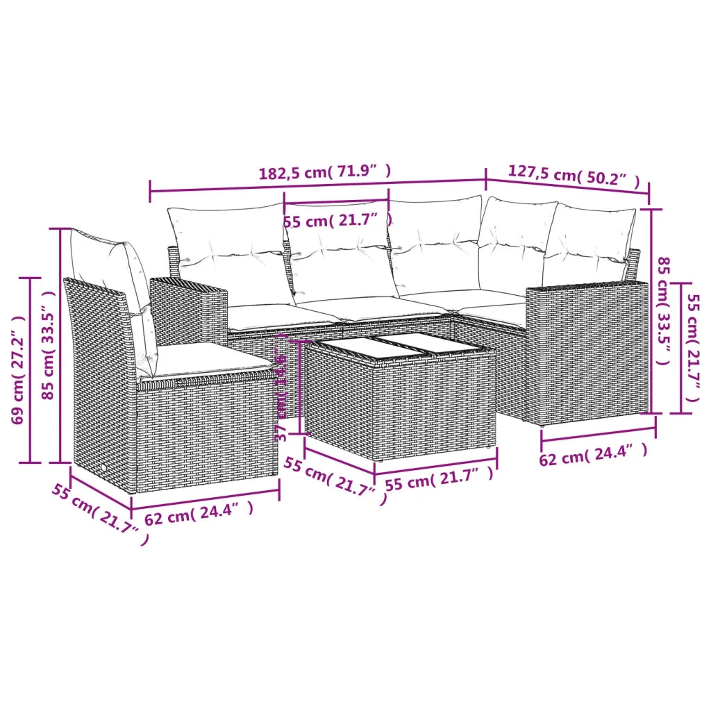 Set Divano da Giardino 6pz con Cuscini Grigio Chiaro Polyrattan 3251319