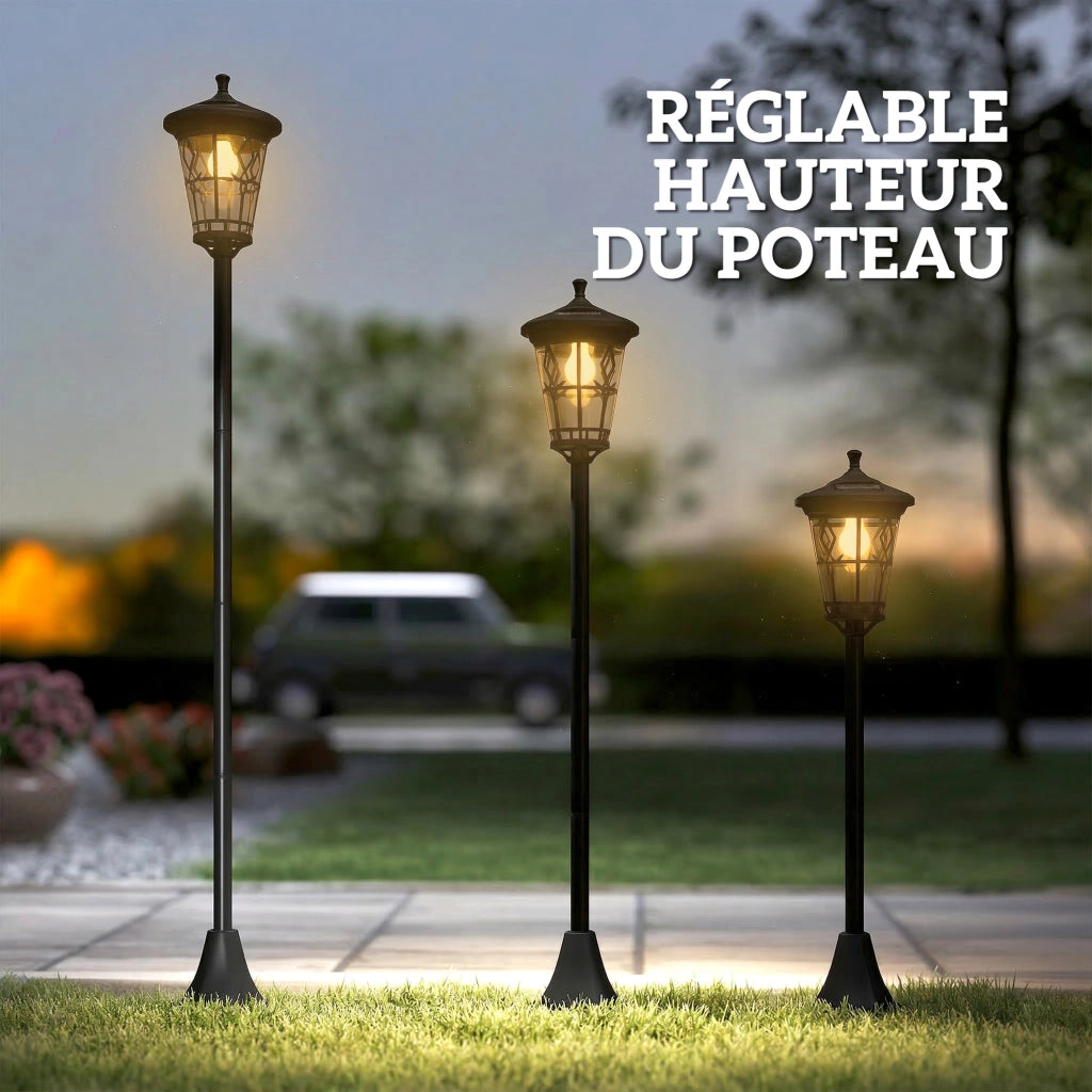 Lampione Solare 2 Pezzi per Giardino ¨C Minimal ¨C Acero Inox Nero 186 cm