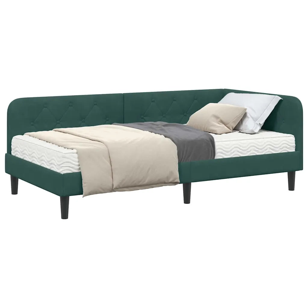 Cornice del letto ad angolo Verde Scuro 90 x 190 cm Velluto