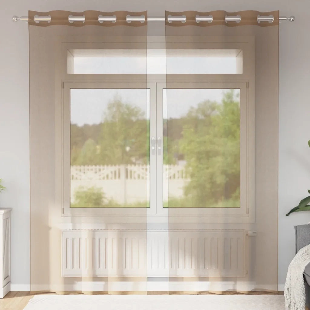 Tende in Voile con Occhielli 2 pz Marrone Chiaro 4102128